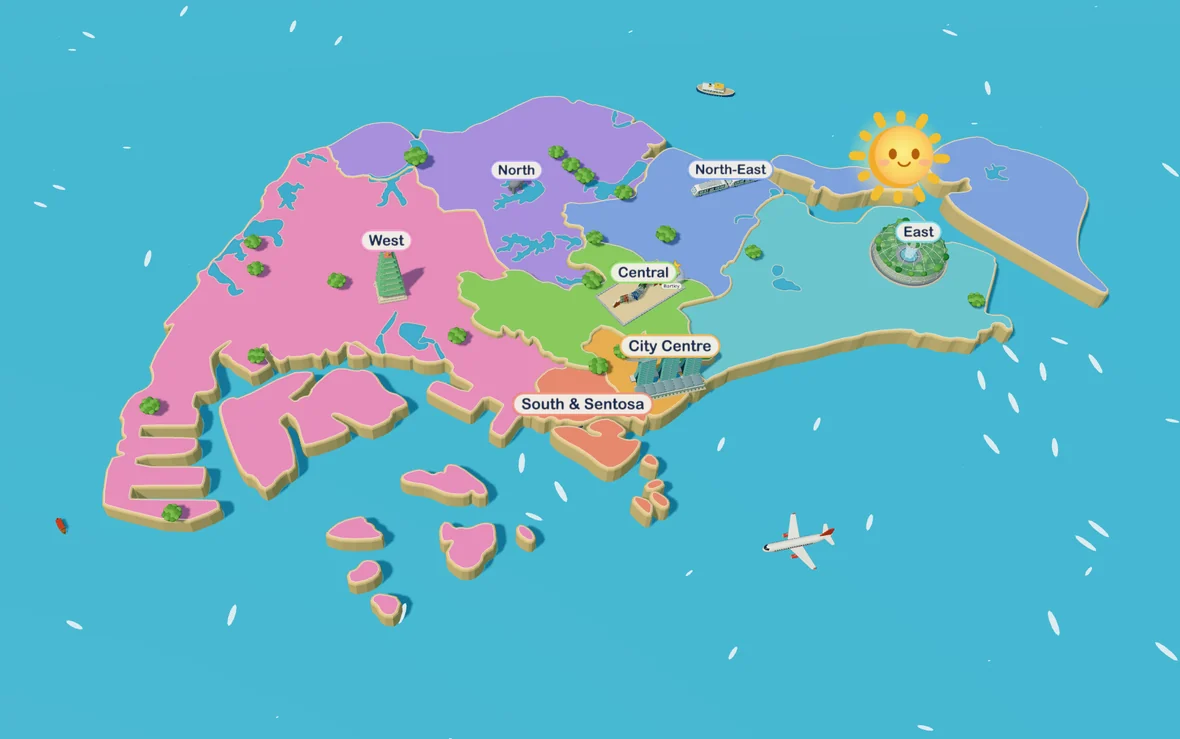 The Tiny Fingers island map: a 3D toy Singapore in seven colourful regions